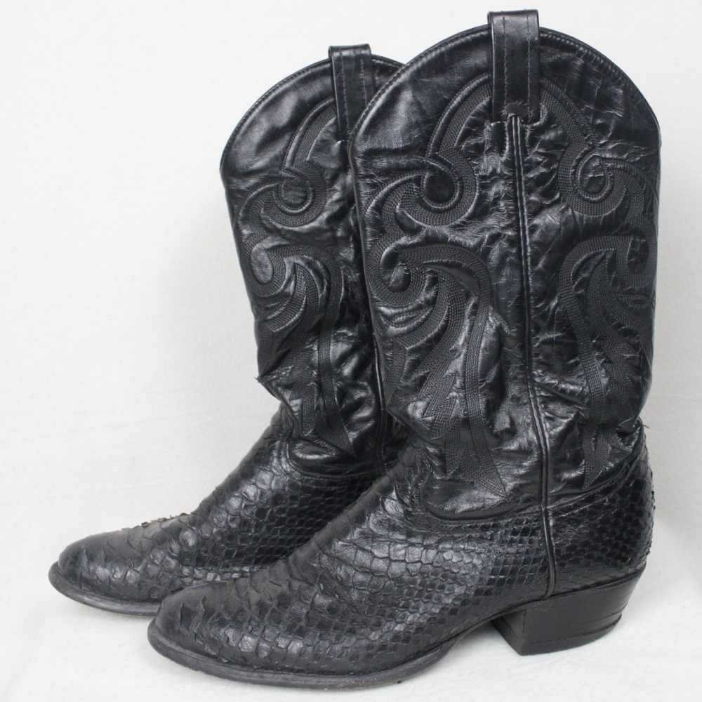 Tony Lama Black Python Cowboy Boots Men's 9.5 D Western Exotic Leather USA